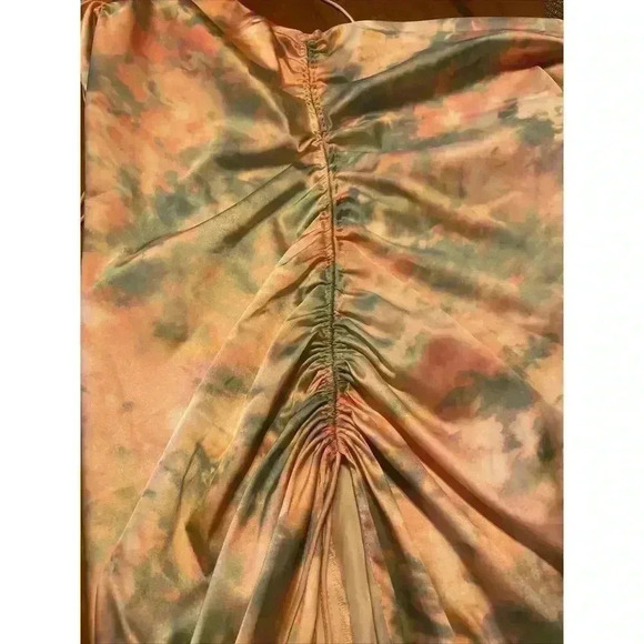 For Love & Lemons Mini Slip Dress XS Tie Dye Ruched Open Back Asymmetric Strappy - Picture 16 of 16